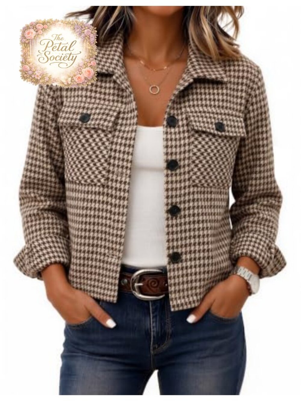 Cropped Plaid Flannel Shacket Button Front Loose Fit Casual Jacket